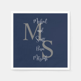 Navy Blue White B'nai Mitzvah Namn Monogram Pappersservett