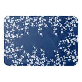 Navy Blue White Cherry Blossom  Badrumsmatta