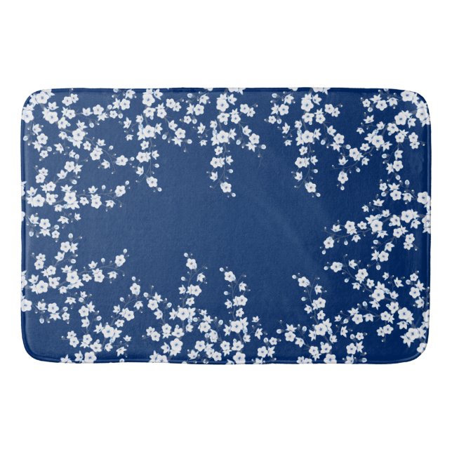 Navy Blue White Cherry Blossom  Badrumsmatta (Framsidan)
