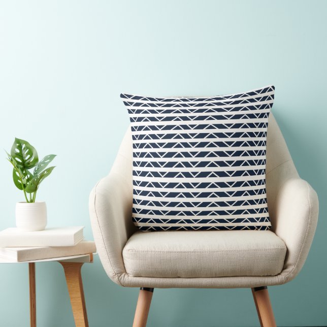 Navy Blue White Chevron Mönster Kudde (Stol)