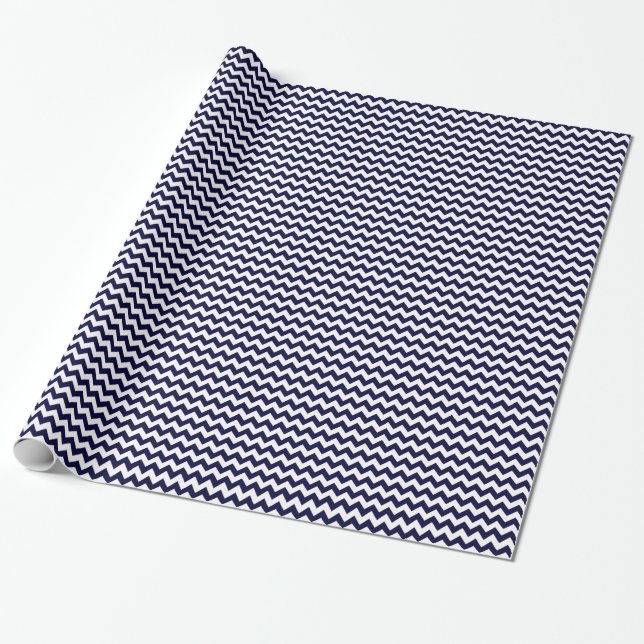 Navy Blue White Chevron Zig-Zag Mönster Presentpapper (Utrullad)