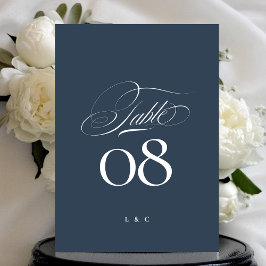 Navy Blue White Elegant Wedding 5 x 7 Table Number Inbjudningar