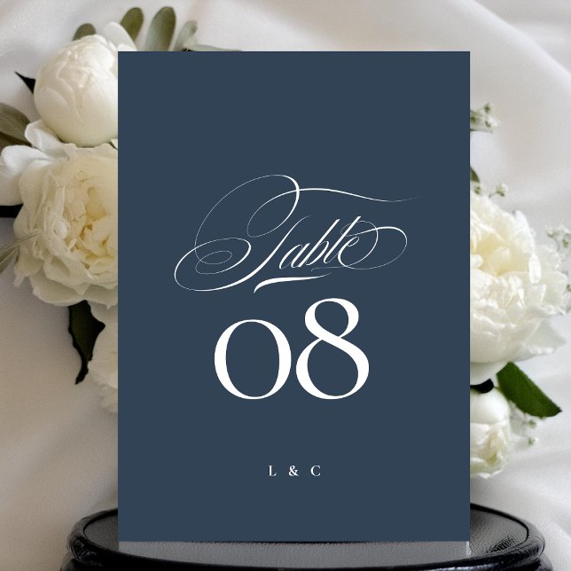 Navy Blue White Elegant Wedding 5 x 7 Table Number Inbjudningar (Skapare uppladdad)