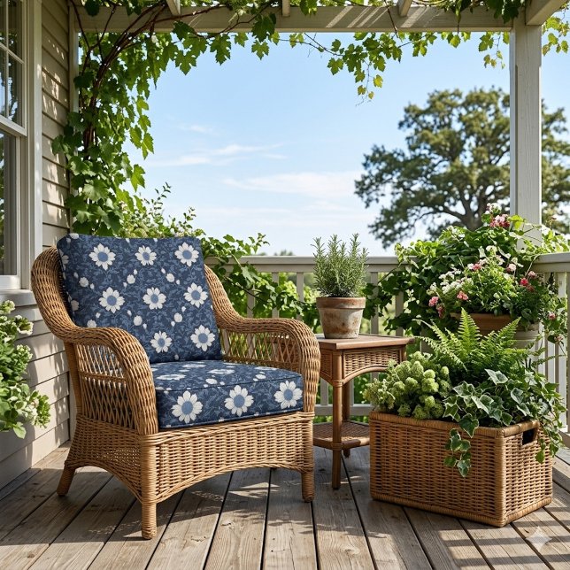 Navy Blue White Floral Minimalistic Victorian Chic Tyg (Navy Blue White Floral Minimalistic Victorian Chic Fabric)