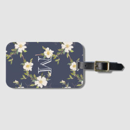 Navy Blue White Floral Monogram Bagagebricka