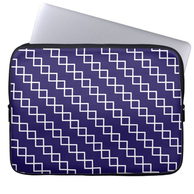 Navy Blue White Geometric Laptop Fodral (Framsidan)
