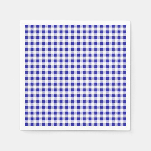 Navy Blue White Gingham Mönster Pappersservett (Framsidan)