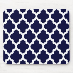 Navy Blue & White Ikat Tribal Geometric Mönster Musmatta