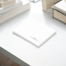 Navy Blue White Modern Script Girly Monogram Namn Post-it Block