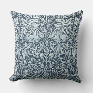 Navy Blue White Rabbit William Morris Kudde