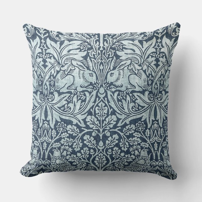 Navy Blue White Rabbit William Morris Kudde (Framsida)