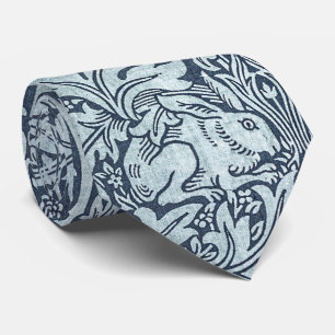 Navy Blue White Rabbit William Morris Neck Tie Slips