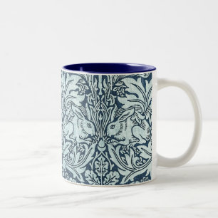 Navy Blue White Rabbit William Morris Två-Tonad Mugg