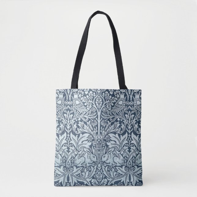 Navy Blue White Rabbit William Morris Tygkasse (Framsida)
