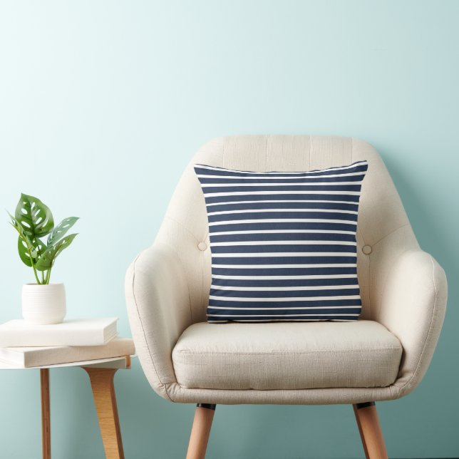 Navy Blue White Stripe Strandhus Kudde (Stol)