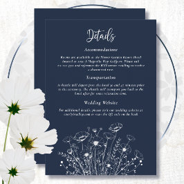 Navy Blue White Wildblomme Blommigt Detaljhölje Inbjudningar