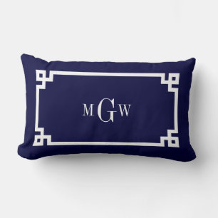 Navy Blue Wht Grekisk Nyckel #2 Infattad 3 Bokstäv Lumbarkudde