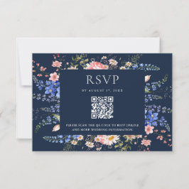 Navy Blue Wildblomma Blommigt Bröllop OSA Kort