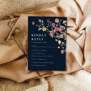 Navy Blue Wildblomma Bröllop OSA Card
