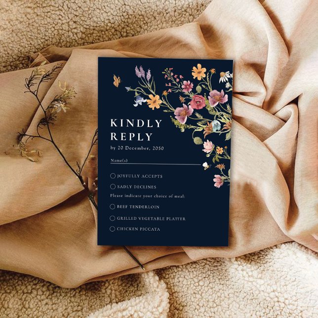 Navy Blue Wildblomma Bröllop OSA Card (Skapare uppladdad)