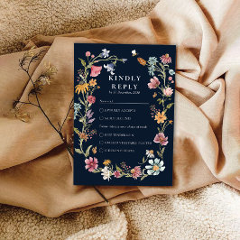 Navy Blue Wildblomma Bröllop OSA Card Kort
