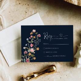 Navy Blue Wildblomma Bröllop OSA Card Kort