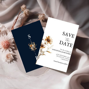Navy Blue Wildblomma Bröllop spara datum Inbjudningar