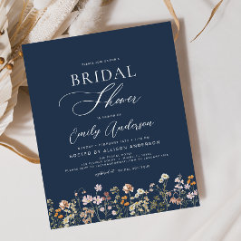 Navy Blue Wildblomma Inbjudningskort för möhippan