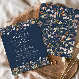 Navy Blue Wildblomma Inbjudningskort för möhippan Flygblad