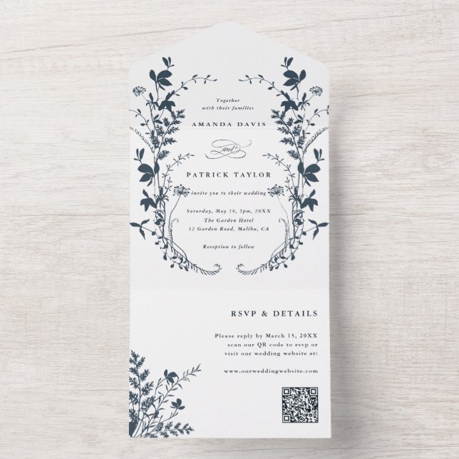 Navy Blue WildblomSilhouette Wandan Bröllop (Insida)