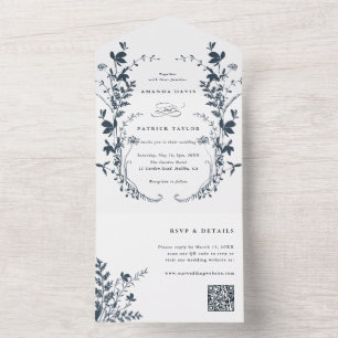 Navy Blue WildblomSilhouette Wandan Bröllop