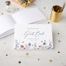 Navy Blue Wildflower Field Rustic Wedding Gästböcker