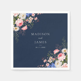 Navy Blue Wildflower Floral Wedding Pappersservett