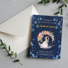 Navy Blue Winter Snow Floral Wreath Wedding Invite Inbjudningar