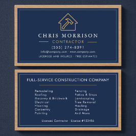 Navy Blue Wood Building Construction Business Card Visitkort