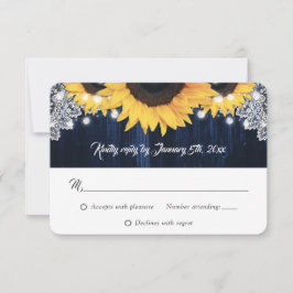 Navy Blue Wood String Lights Sunflower Wedding OSA Kort