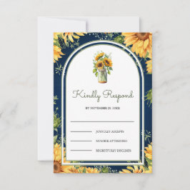 Navy Blue Wood Sunflowers Mason Jar Arch Wedding OSA Kort