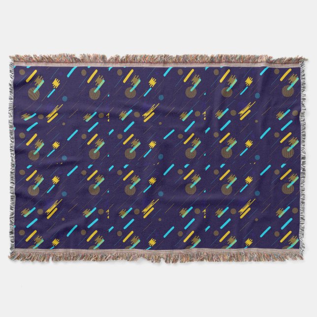 Navy blue woven blanket with a colorful pattern filt (Framsidan)