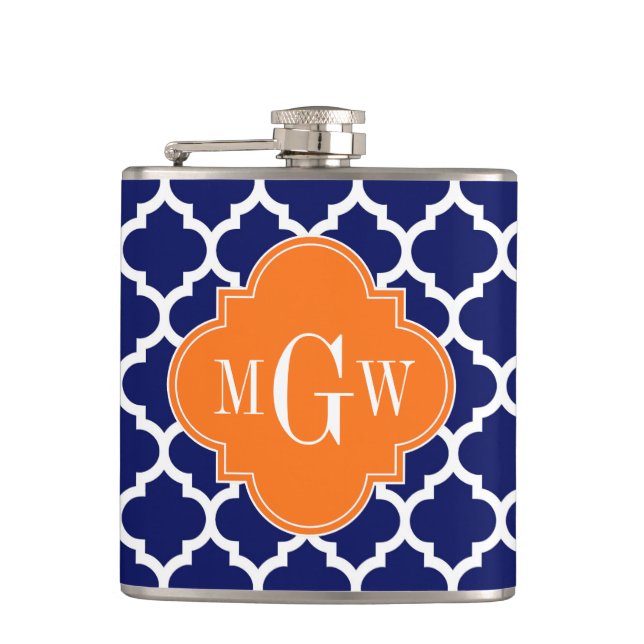 Navy Blue Wt Chevron Pumpkin Quatrefoil 3 Monogram Fickplunta (Framsidan)