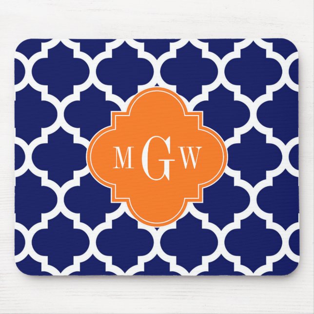 Navy Blue Wt Chevron Pumpkin Quatrefoil 3 Monogram Musmatta (Framsidan)