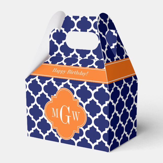 Navy Blue Wt Chevron Pumpkin Quatrefoil 3 Monogram Presentaskar (Framsidan Sidan)