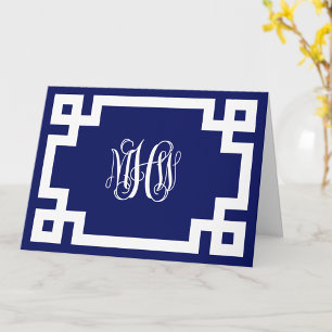 Navy Blue Wt Vine-skript Monogram Grekiska Nyckel  Kort