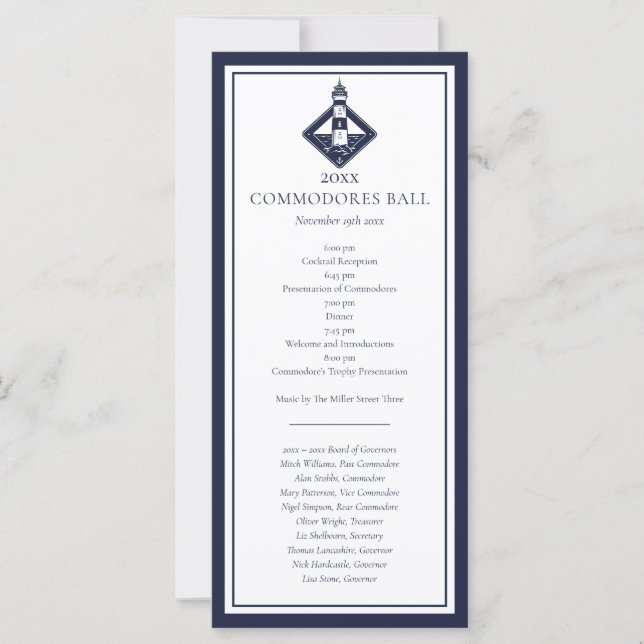 Navy Blue Yacht Club Marin Meny Program  (Framsida)