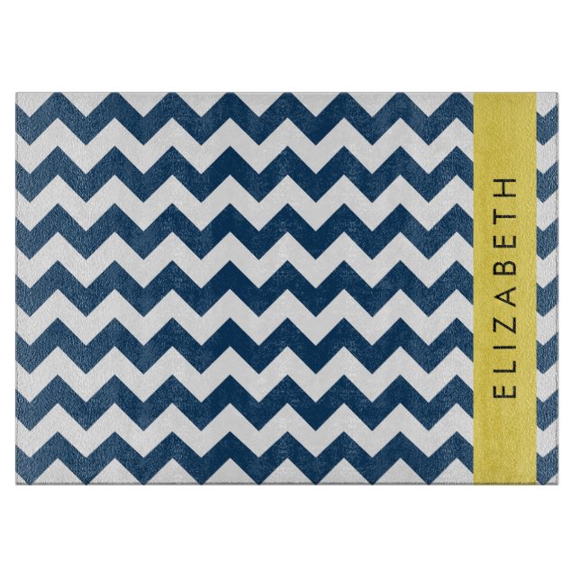 "Navy Blue Zigzag, Navy Blue Chevron", ditt namn (Framsidan)