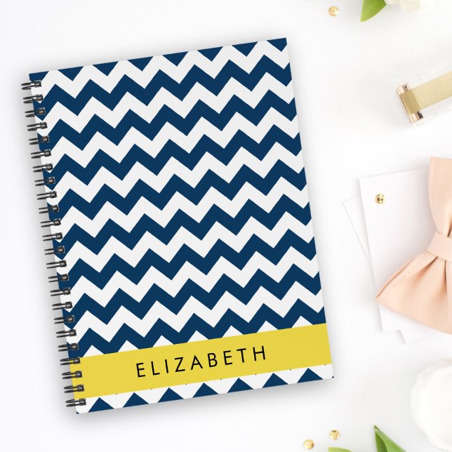 "Navy Blue Zigzag, Navy Blue Chevron", ditt namn Anteckningsbok (Skapare uppladdad)