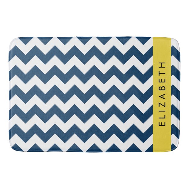 "Navy Blue Zigzag, Navy Blue Chevron", ditt namn Badrumsmatta (Framsidan)