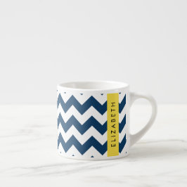 "Navy Blue Zigzag, Navy Blue Chevron", ditt namn Espressomugg