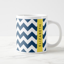 "Navy Blue Zigzag, Navy Blue Chevron", ditt namn Jumbo Mugg