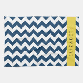 "Navy Blue Zigzag, Navy Blue Chevron", ditt namn Kökshandduk