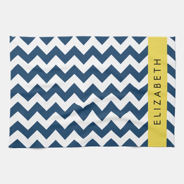 "Navy Blue Zigzag, Navy Blue Chevron", ditt namn Kökshandduk (Horisontell)
